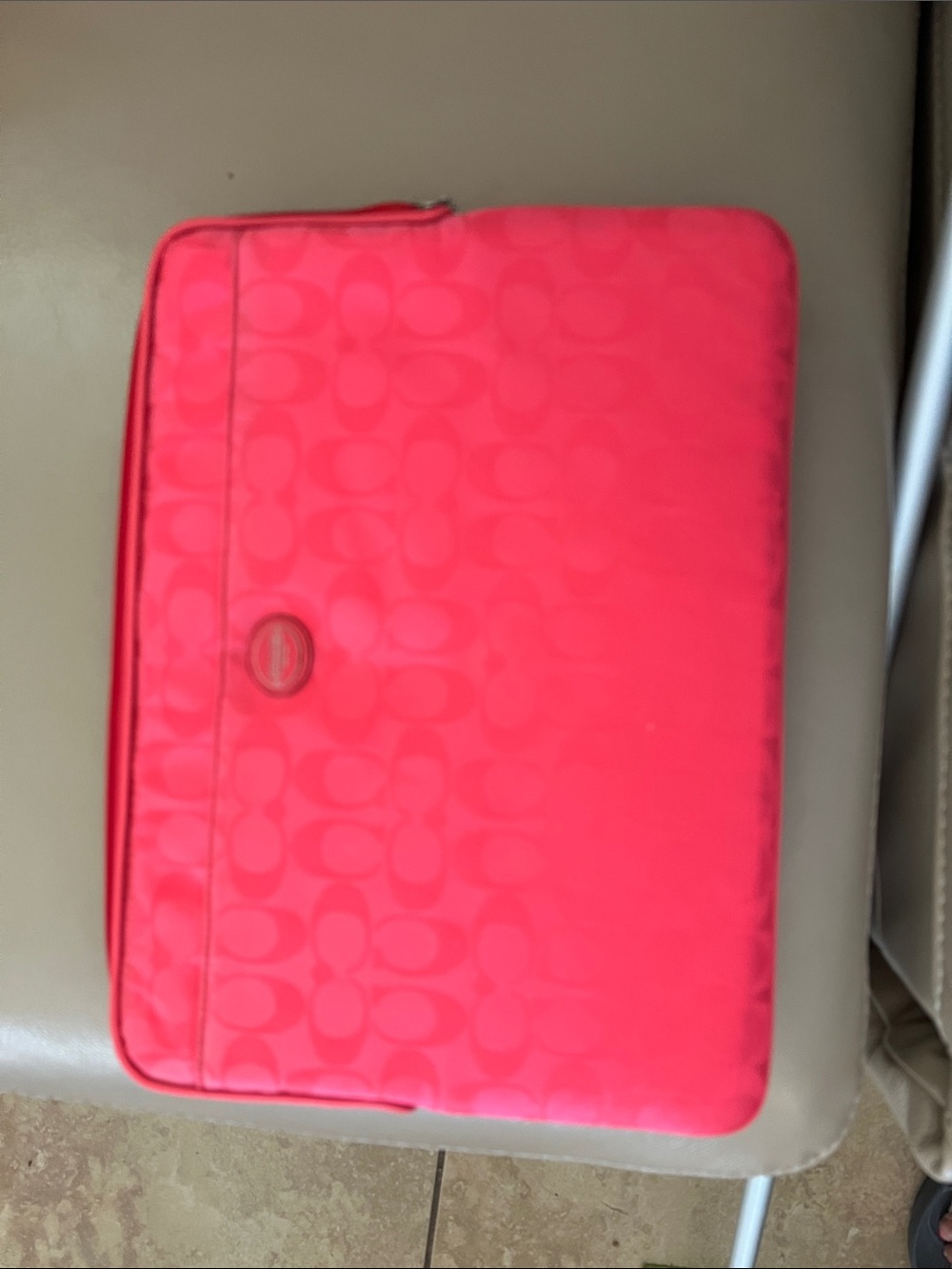 Coach Neon Pink Signature Tablet Sleeve with Zip